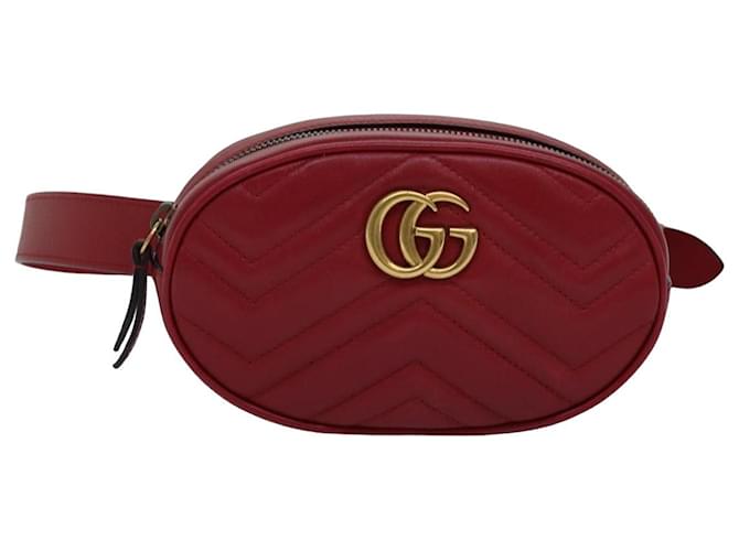 GUCCI GG Marmont Waist bag Leather Red 476434 Auth bs15029  ref.1420994