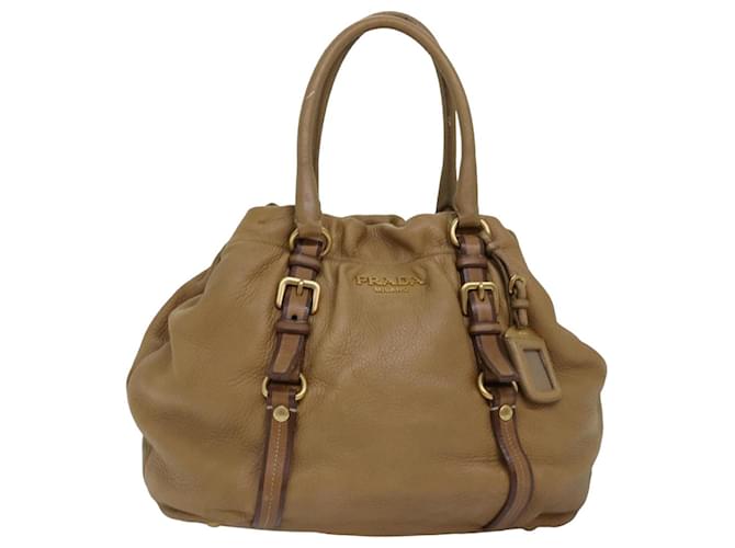 Bolsa de mão PRADA couro bege Auth bs14993  ref.1420998