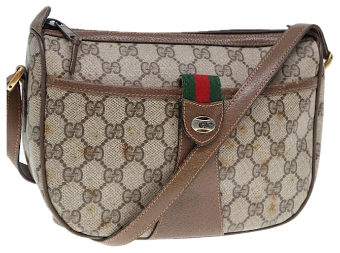 GUCCI GG Supreme Web Sherry Line Shoulder Bag PVC Leather Beige Brown Auth  ref.1421020