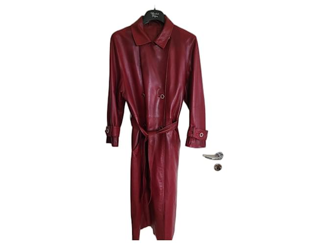 Hermès Trench coat de couro Hermes Sport Bordeaux  ref.1421208