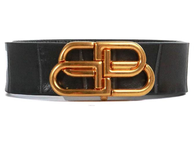 BALENCIAGA - Pulseira BB em couro cinza com estampado de crocodilo da Balenciaga