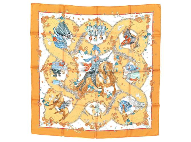 Hermès Carré 90 "Les Petits Princes" 100% Silk Scarf Orange Yellow  ref.1421304