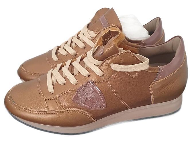 Baskets Philippe Model Cuir Or Cuivre Doré