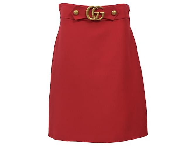 Gucci GG Buckle Knee-Length Skirt in Red Wool  ref.1421409