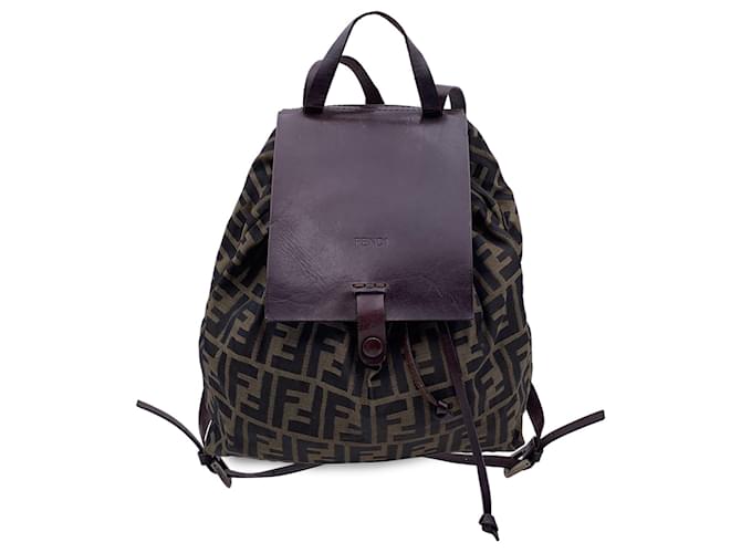 Fendi Vintage Zucca Monogram Canvas Drawstring Backpack Bag Brown Cloth  ref.1421418