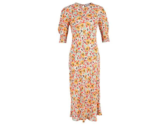 Autre Marque Rixo Jess Midi Dress In Orange Floral-print Crepe De Chine  Viscose Cellulose fibre  ref.1421420