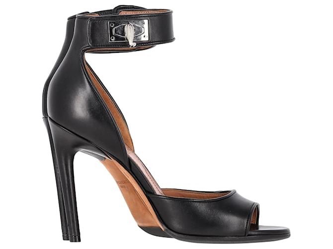 Givenchy Shark Tooth Ankle Strap Open Toe Sandals in Black Leather   ref.1421425