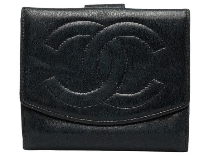 Chanel Decacoco Double Hook Bifold Wallet Leather Short Wallet 4366719 in Good condition Black  ref.1421442