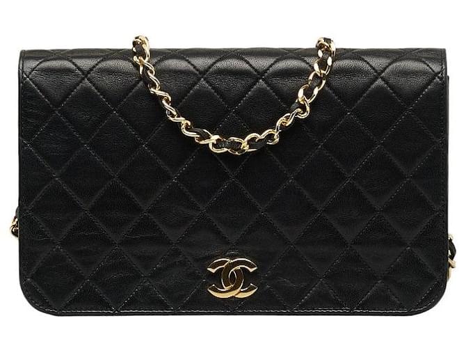 Chanel Chanel Lammleder Matelassé Coco Mark Push Lock Chain Umhängetasche Leder Umhängetasche in gutem Zustand Schwarz  ref.1421443