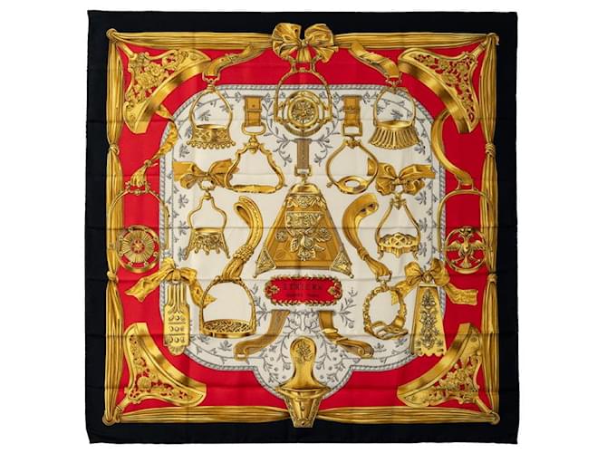 Hermès Hermes Carre 90 Etriers Scarf Cotton Scarf in Good condition Red  ref.1421456