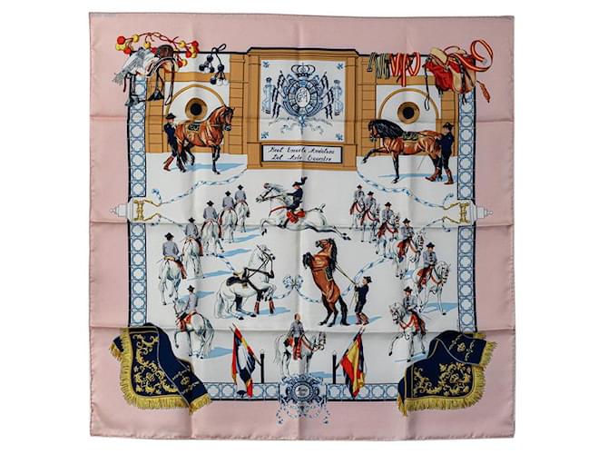 Hermès Hermes Carre 90 Real Escuela Andaluza Del Arte Ecuestre Scarf Cotton Scarf in Excellent condition Pink  ref.1421458