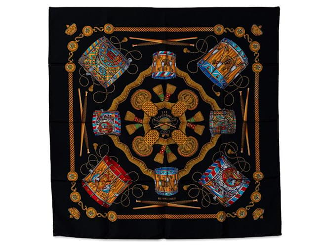 Hermès Hermes Carre 90 Les Tambours Scarf Cotton Scarf in Good condition Black  ref.1421461