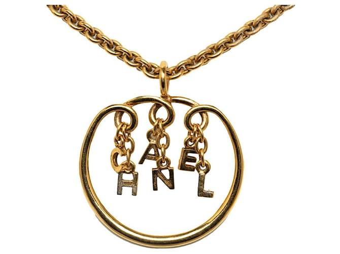 Chanel Logo Necklace Gold Plated 72cm in Very Good Condition Golden Metal  ref.1421464