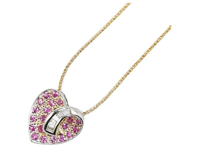 & Other Stories LuxUness 18K Ruby Diamond Heart Necklace  Metal Necklace in Excellent condition Silvery  ref.1421490