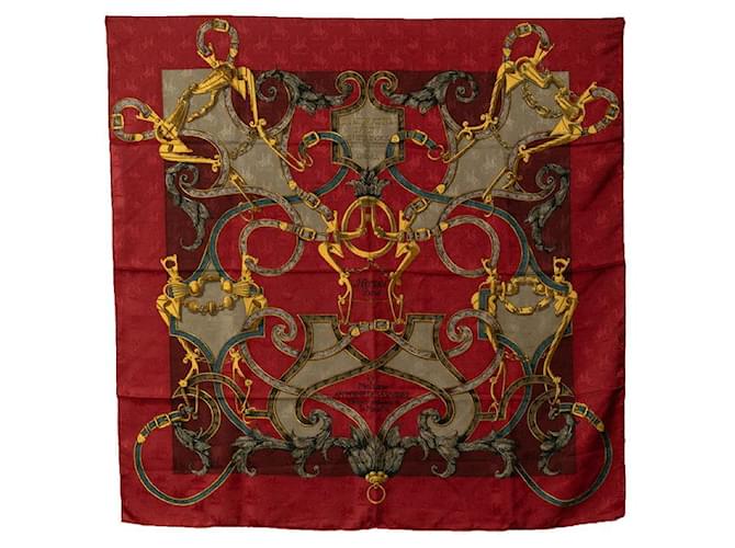 Hermès Hermes Carre 90 by Mefsire Antoine De Plvvinel Horseback Knight Scarf Canvas Scarf in Excellent condition Red Cloth  ref.1421498