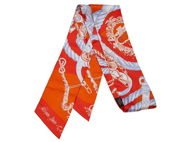 Hermès Hermes Twilly Della Cavalliera Silk Scarf Canvas Scarf in Good condition Orange Cloth  ref.1421502