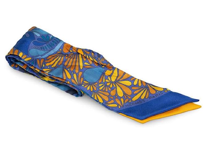 Hermès Hermes Millefleurs Du Mexique Mexican Flower Scarf Canvas Scarf in Good condition Blue Cloth  ref.1421511