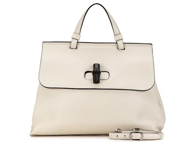 Gucci Bamboo Daily Leather Handbag 2WAY 392013 in Very Good Condition White  ref.1421550