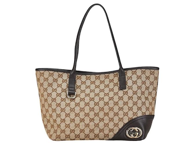 Borsa tote Gucci Gucci GG in tela New Brit 169946 Borsa tote in tela marrone beige 169946 molto bene  ref.1421552