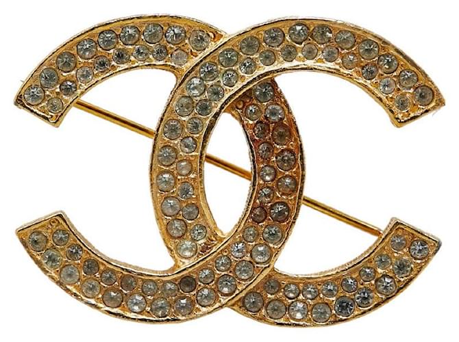 Chanel Vintage Coco Mark Rhinestone Brooch Gold Plated in Very Good Condition Golden Metal  ref.1421566