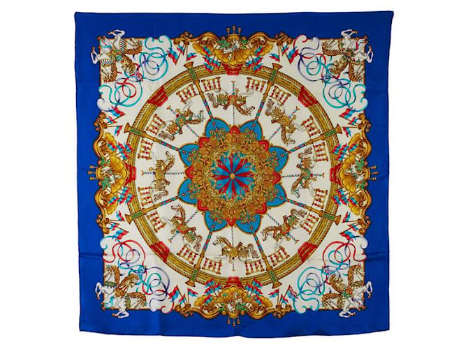 Écharpe Hermès en soie 88 cm x 88 cm Carre 90 LUNA PARK en très bon état Coton Bleu  ref.1421571