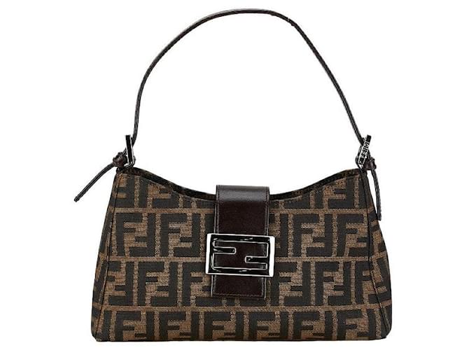 Bolsa de ombro de lona de couro Fendi Zucca em boas condições Marrom  ref.1421579