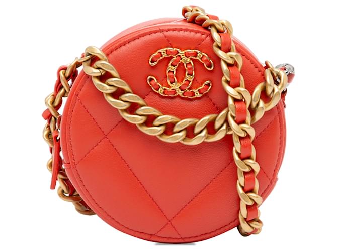 Chanel Orange Lambskin 19 Round Clutch with Chain Leather  ref.1421637