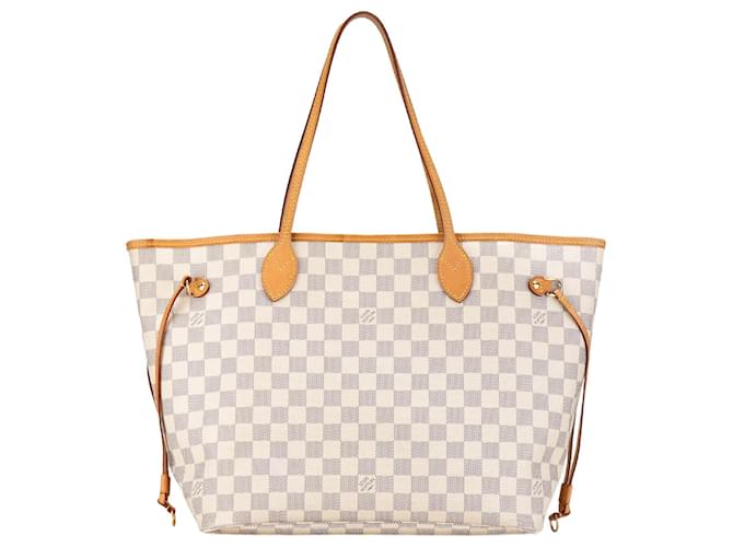 Louis Vuitton Neverfull MM Damier Azur Weiß Leder Leinwand  ref.1421664