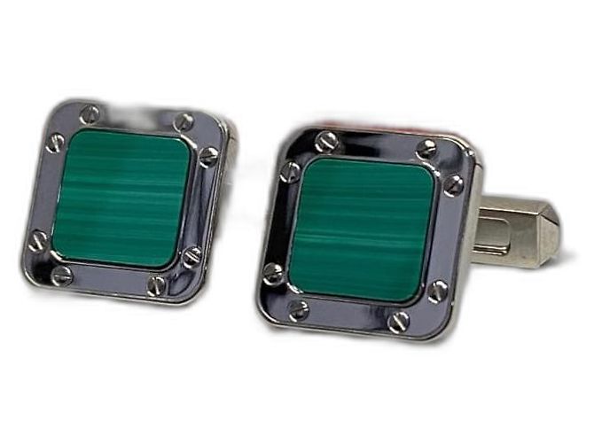 Gemelli Cartier Santos in argento e malachite Silver hardware