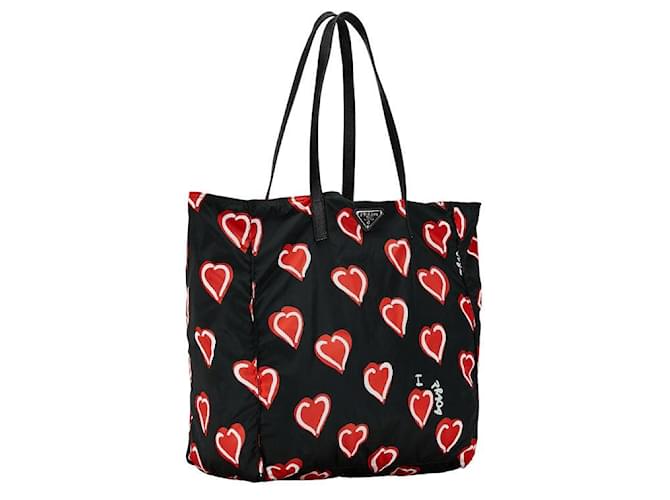 Bolsa tote Prada Tessuto Stampato Heart em lona BN2052 em boas condições Preto  ref.1421730