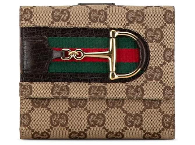 Portafoglio bifold Gucci GG Canvas Horsebit 138031 in pelle marrone in ottime condizioni Tela  ref.1421736