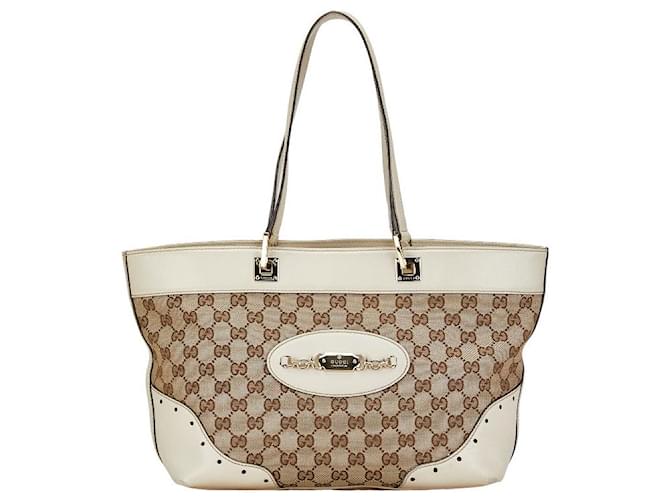 Gucci GG Canvas Leather Handbag Tote Bag 145993 in Very Good Condition Beige Cloth  ref.1421737