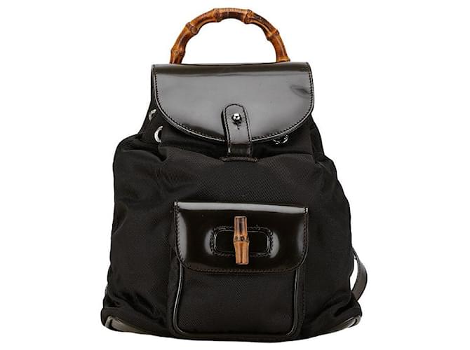 Gucci Gucci Bamboo Leather and Nylon Backpack 0031705 Leather Backpack 0031705 in Very Good Brown  ref.1421740