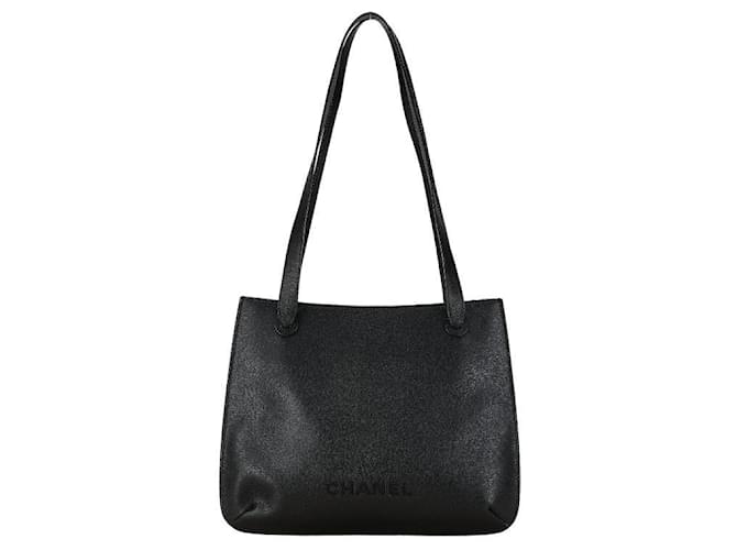 Sac à main tote en cuir Chanel avec logo noir en très bon état  ref.1421744