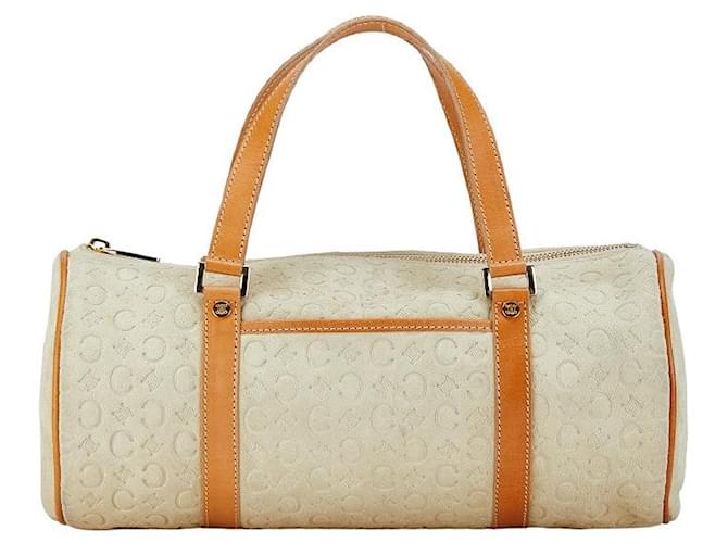 Céline Bolsa de mão Celine C Macadam branca e marrom em couro camurça em muito bom estado Branco  ref.1421753