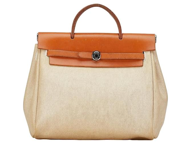 Herbag Hermès Hermes Hermes Toile Ash Aile Bag Ad PM Backpack Canvas Backpack in Good Beige Cloth  ref.1421755