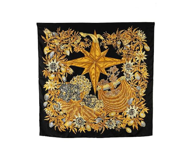 Hermès Hermes Silk 89cm x 89cm Carre 90 Passiflores Scarf in Great Condition Black Cloth  ref.1421760