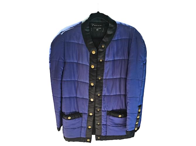 Chanel quilted jacket Blue Silk  ref.1421789