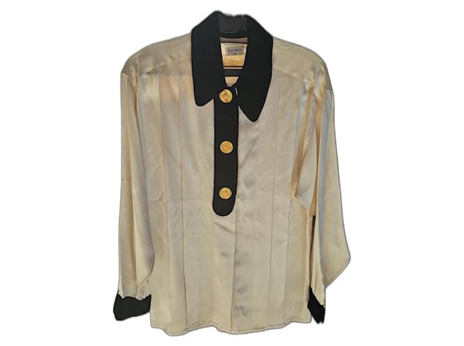 Beautiful Chanel Silk and Velvet blouse Black Cream  ref.1421792