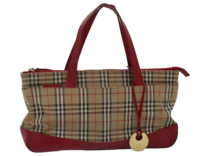 Autre Marque Burberrys Nova Check Handtasche aus Canvas in Beige und Rot Auth yk12931 Leinwand  ref.1421808