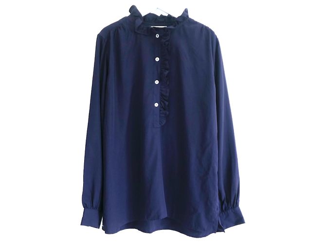 Camisa azul marinho com babados Aime Benson