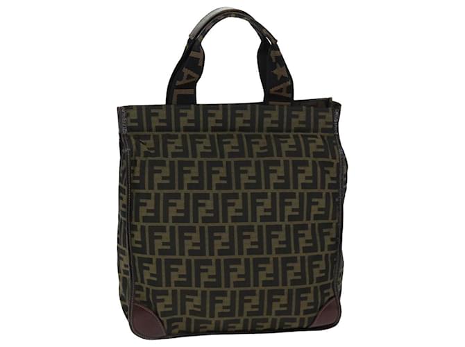 Sac à main en toile Zucca FENDI noir et marron Auth ep4456  ref.1421854