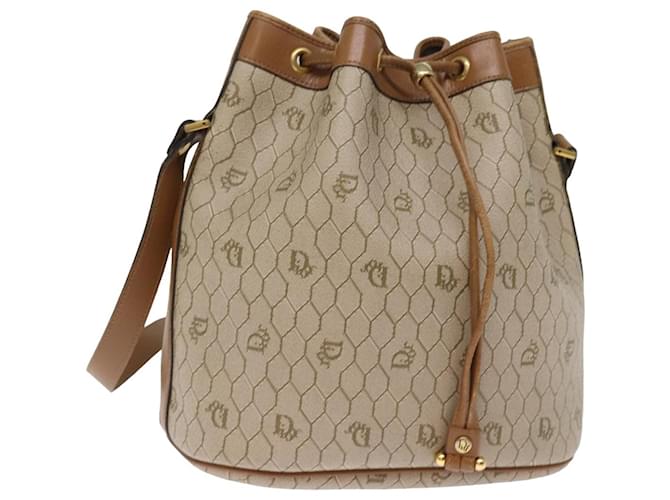 Bolso de hombro de lona de panal Christian Dior en cuero PVC beige Auth am6371  ref.1421918