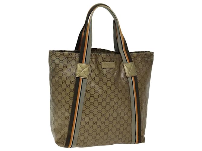 GUCCI GG Crystal Tote Bag Gold Tone Gray Brown Auth 74847 Cloth  ref.1421956