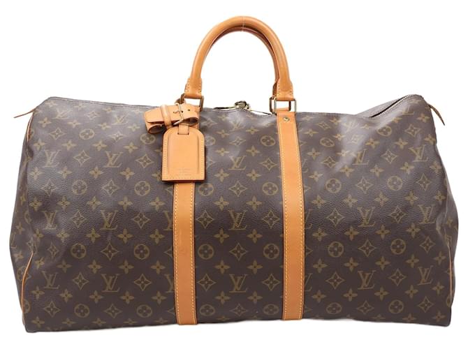 Louis Vuitton Monogram Canvas Keepall 55 Travel Bag M41424 Brown Leather  ref.1422070