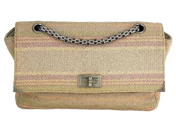 Chanel 2.55 Réédition 225 Sac à bandoulière en tweed de coton multicolore rose à rabat simple Violet  ref.1422080