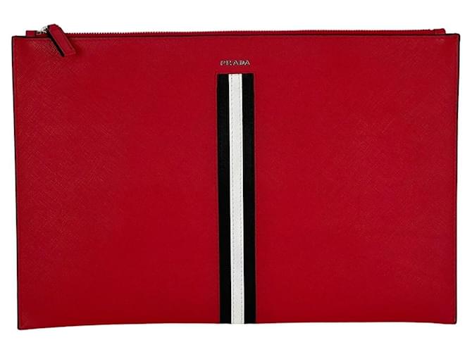 Prada Rote Saffiano Reise Leder Clutch Dokumentenhalter  ref.1422081