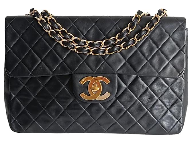 Bolso de hombro Chanel Dekamatrasse 34 Maxi en piel negra Negro Cuero  ref.1422099