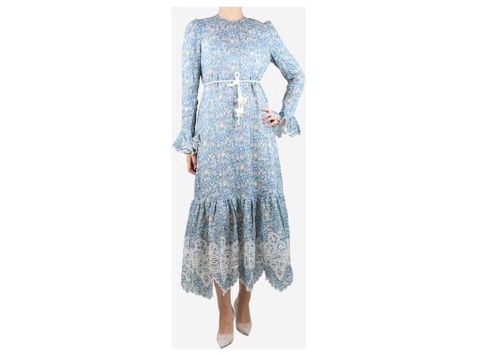 Zimmermann Blue floral printed and embroidered midi dress - size UK 12 Linen  ref.1422145