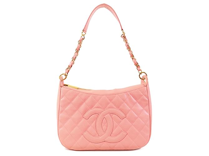 Bolsa de ombro em caviar matelassado rosa CC da Chanel Couro  ref.1422182